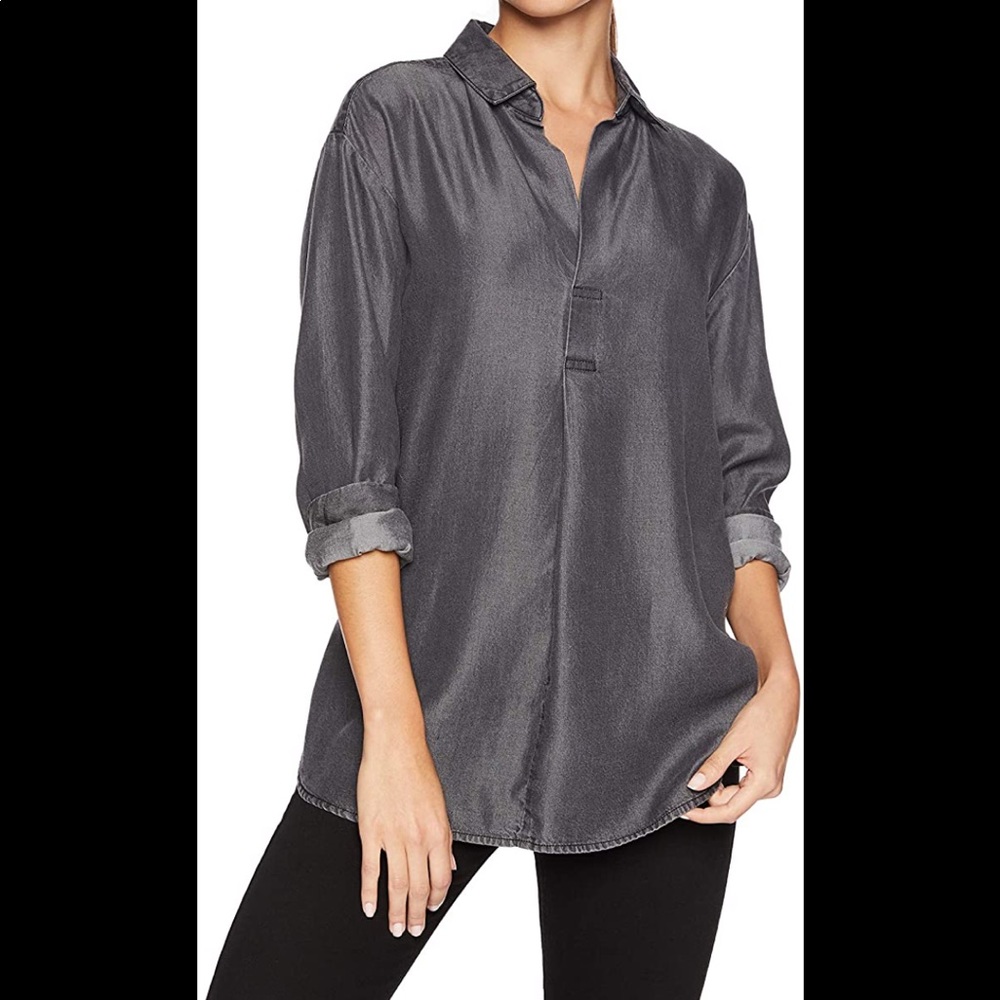 NWT! [Zara] Charcoal Gray Blouse Collar Pop Over Boho Office Career XSmall
